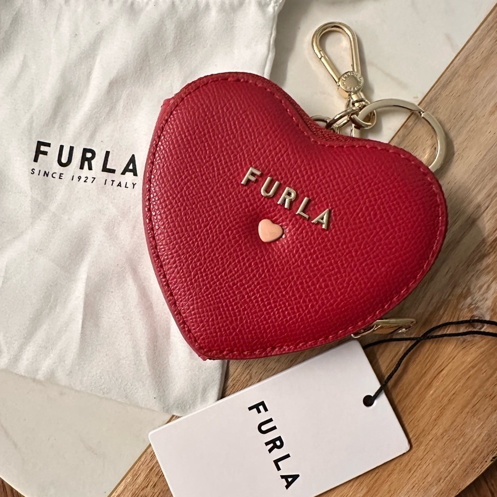 NWT! NEW! Furla Red Heart Key Holder with Gold Accents